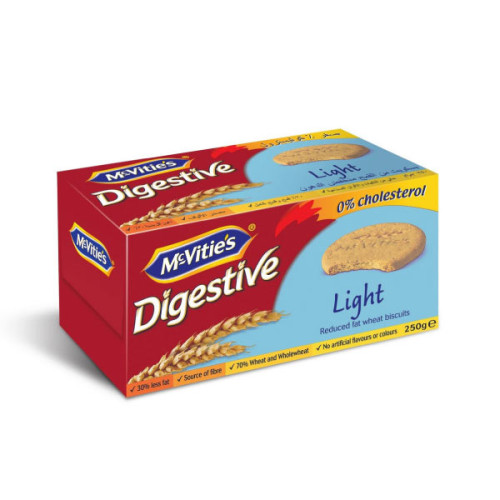 MCVITIES DIGESTIVE LIGHT WHEAT BISCUITS 250GM 