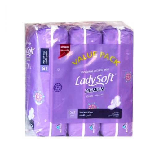 LADYSOFT PREMIUM MAXI WITH WINGS 3 X 10 PCS