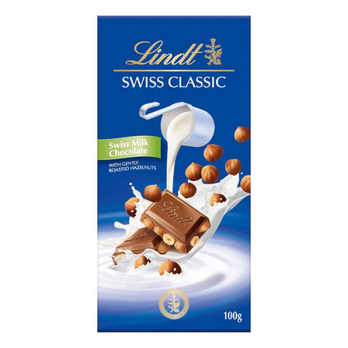 LINDT SWISS MILK CHOCOLATE WITH HAZELNUT 100GM 