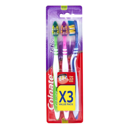 COLGATE TOOTHBRUSH ZIG ZAG MEDIUM 3 PIECES SET 